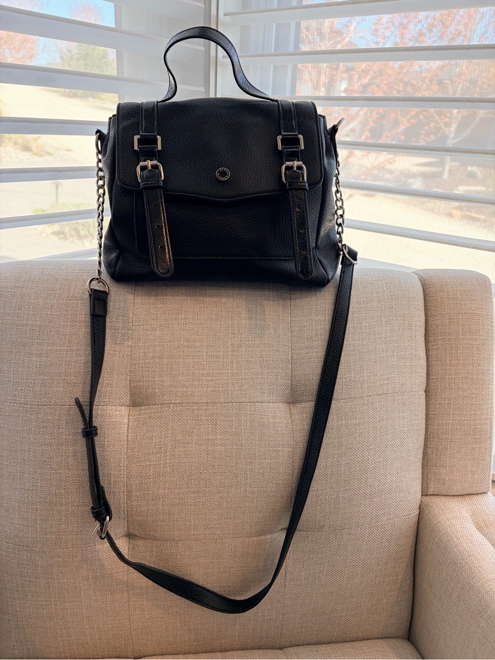 Steve Madden Black Satchel Crossbody Bag Silver Hardware